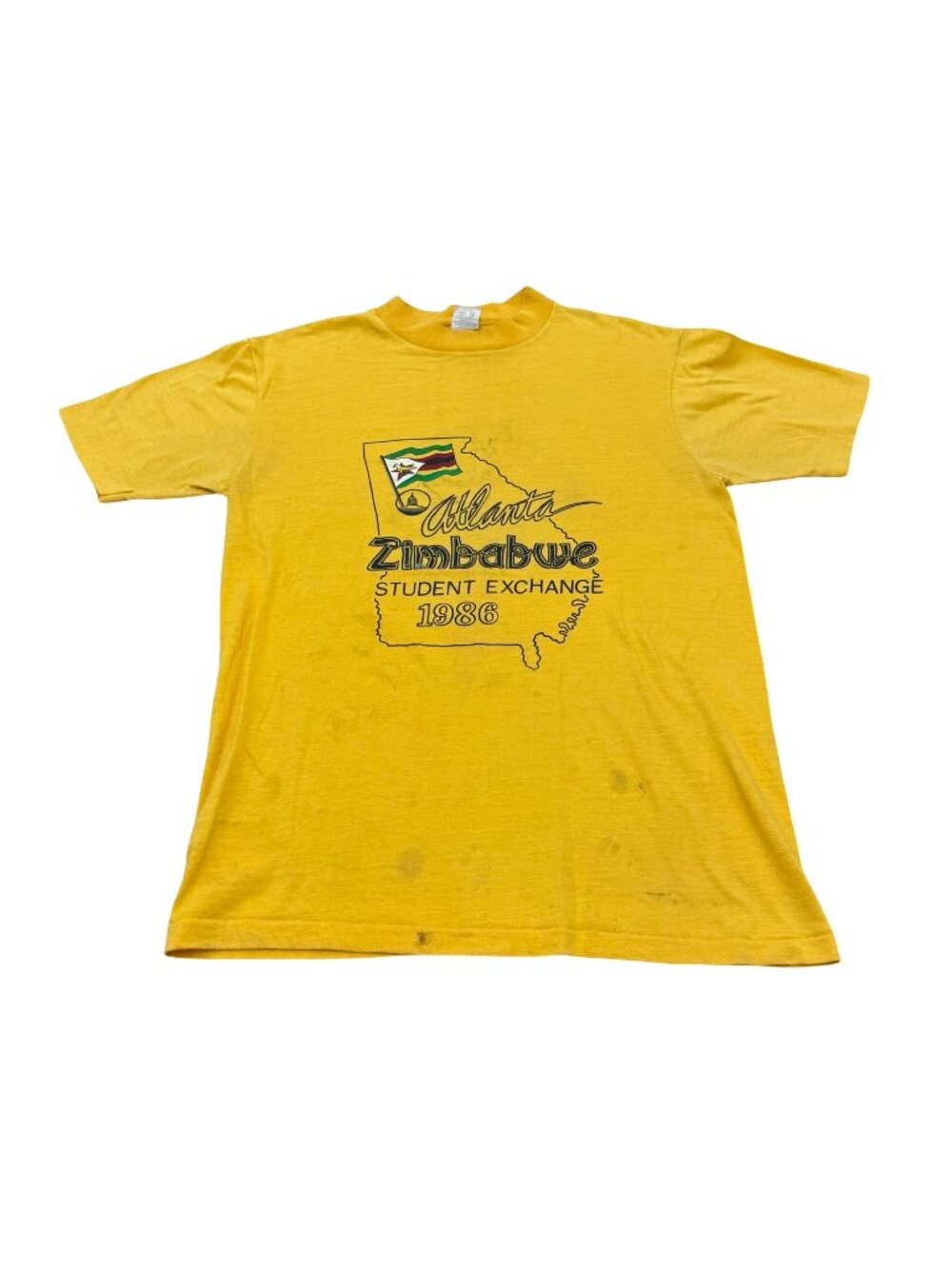 Vintage 1986 Atlanta Zimbabwe Student Exchange Single Stitch T Shirt Yellow